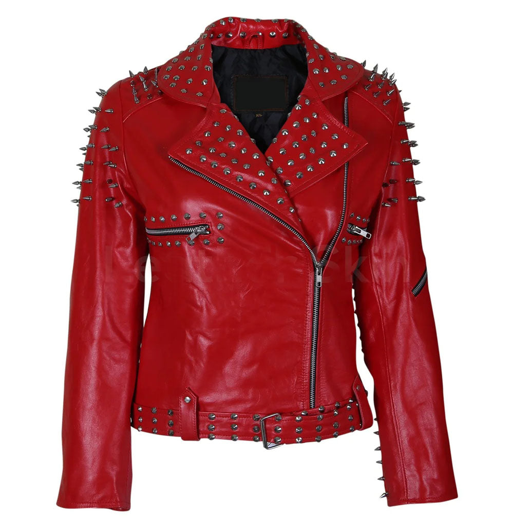 Women Spiked Steam Punk Studded Leather Jacket, Rockers Studded
