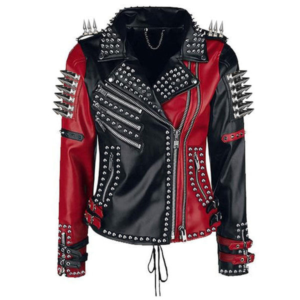 Women Spiked Steam Punk Studded Leather Jacket, Rockers Studded